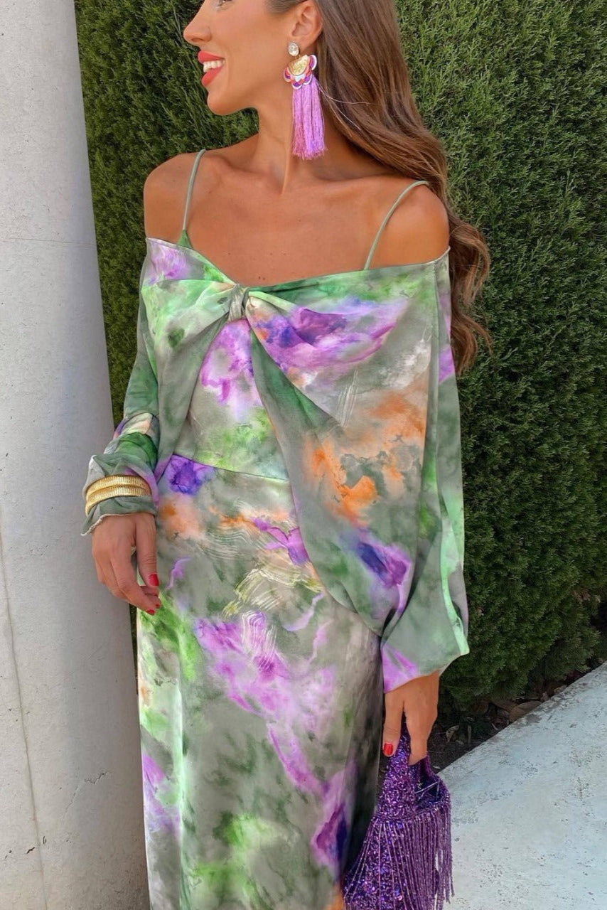Nancy | Elegant Maxi Dress With Detachable Scarf