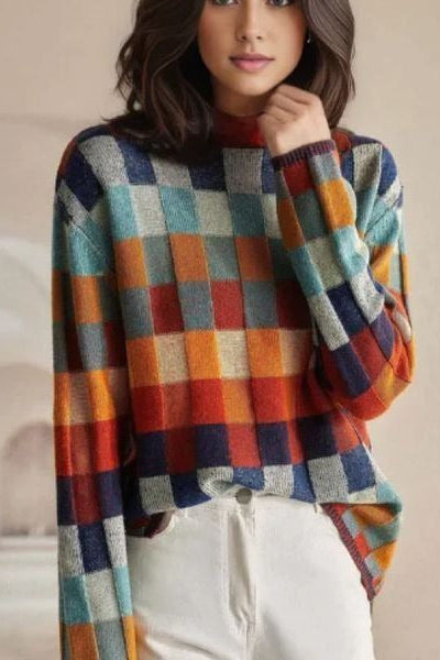 Caroline™ | Loose Turtleneck Plaid Knitted Jumper